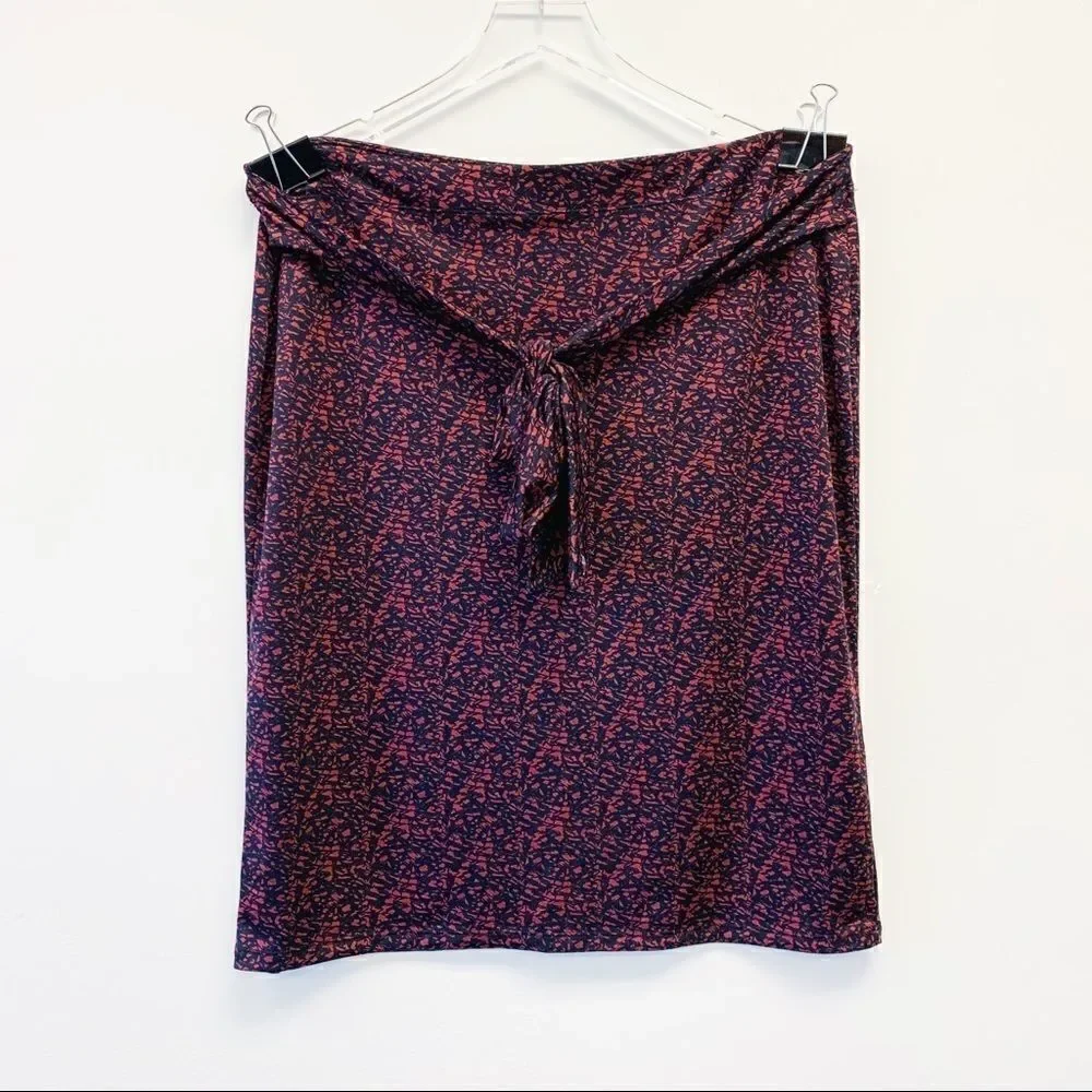Halogen Abstract Print Tie Front Pencil Skirt In Multi Brown/Black, Size 3X